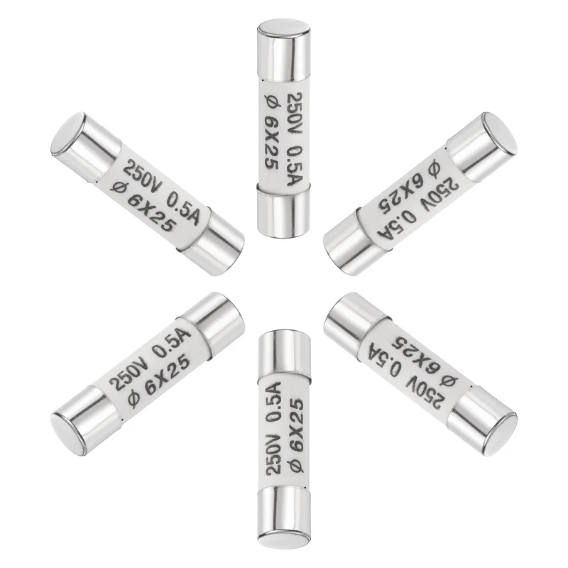 6 Pcs Ceramic Cartridge Fuse 0.5A 250V 0.24"x0.98" Silver White, for Appliance