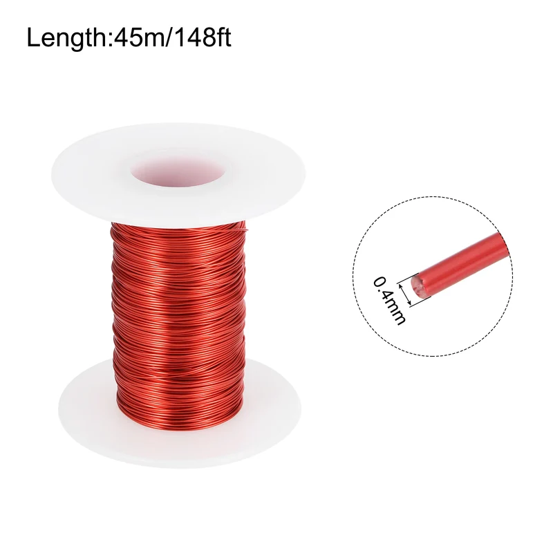 0.4mm Magnet Wire 148ft Enameled Magnet Winding Copper Wire 50g,Red