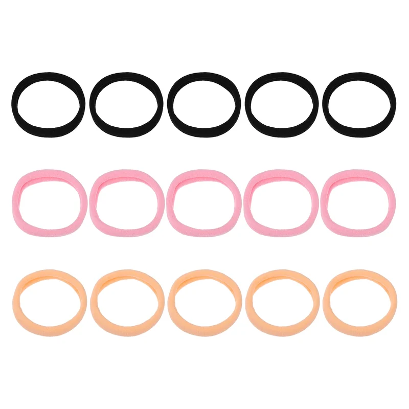 15Pcs Fabric Hair Ties, 2″ ID Nylon Seamless Soft Holders, Apricot/Pink/Black