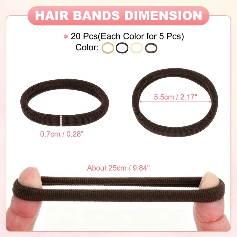 20Pcs Fabric Hair Ties, 2″ ID Nylon Seamless Soft Holders, 4 Colors