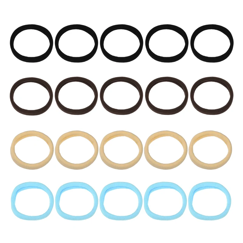 20Pcs Fabric Hair Ties, 2″ ID Nylon Seamless Soft Holders, 5 Colors
