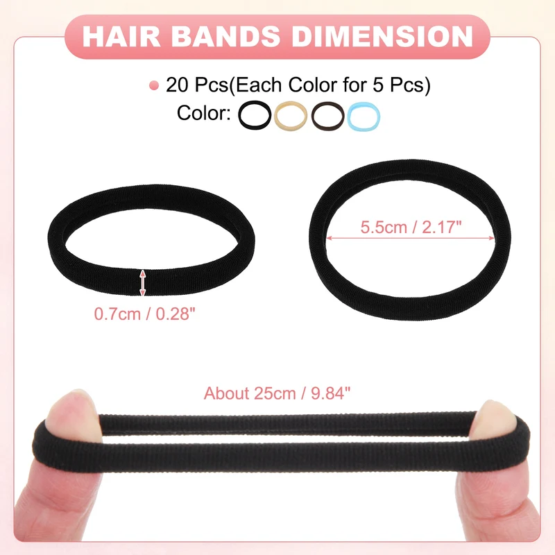 20Pcs Fabric Hair Ties, 2″ ID Nylon Seamless Soft Holders, 5 Colors