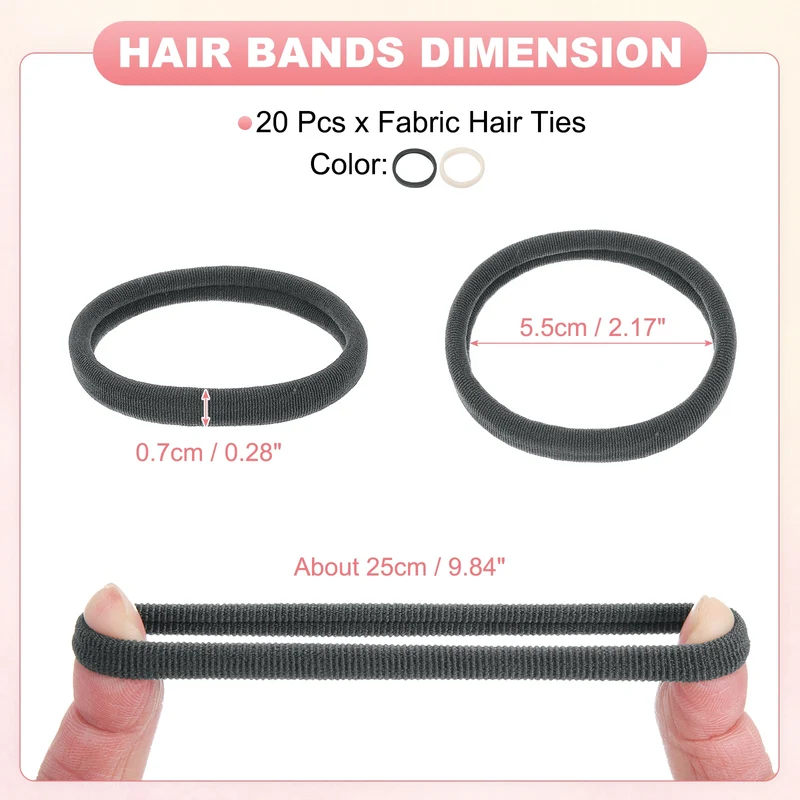 20Pcs Fabric Hair Ties, 2″ ID Nylon Seamless Soft Holders, Beige/Gray