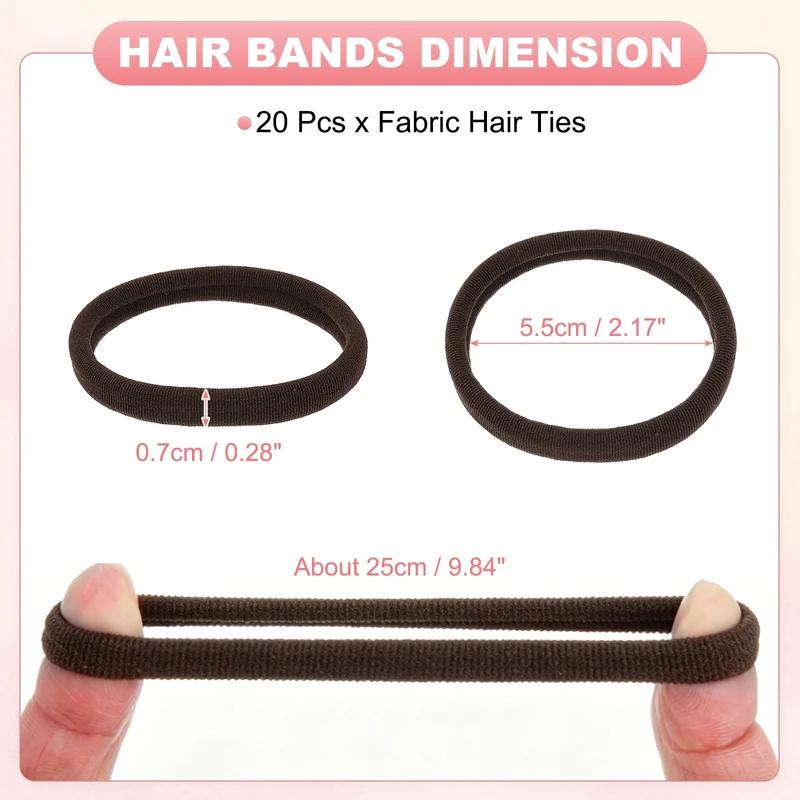 20Pcs Fabric Hair Ties, 2″ ID Nylon Seamless Soft Holders, Dark Brown