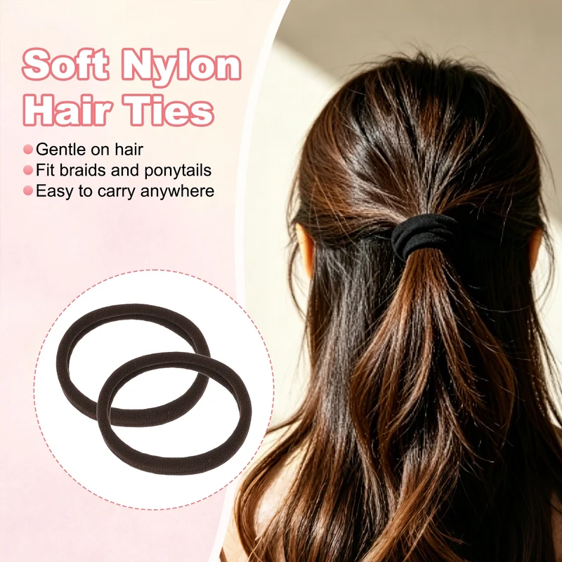 20Pcs Fabric Hair Ties, 2″ ID Nylon Seamless Soft Holders, Dark Brown