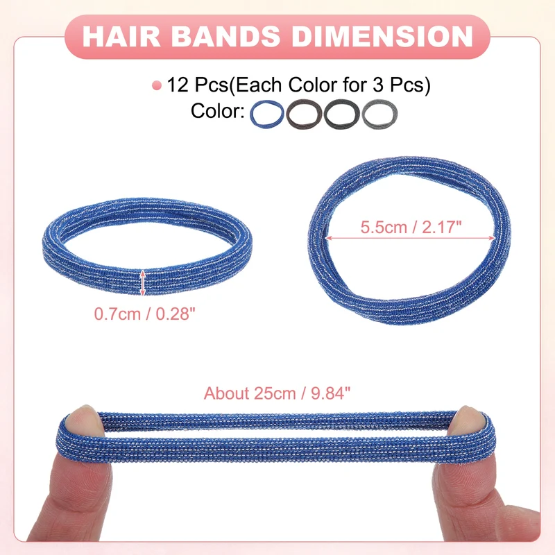 12Pcs Fabric Hair Ties, 2″ ID Nylon Seamless Soft Holders, 4 Colorful