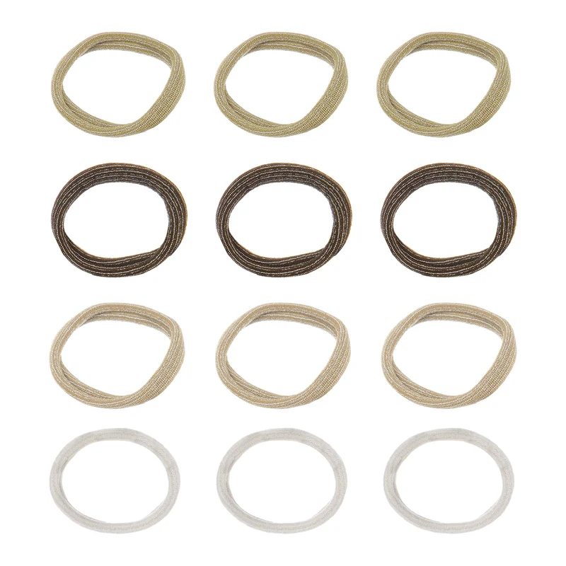 12Pcs Fabric Hair Ties, 2″ ID Nylon Seamless Holders, Beige and Other 3 Colors