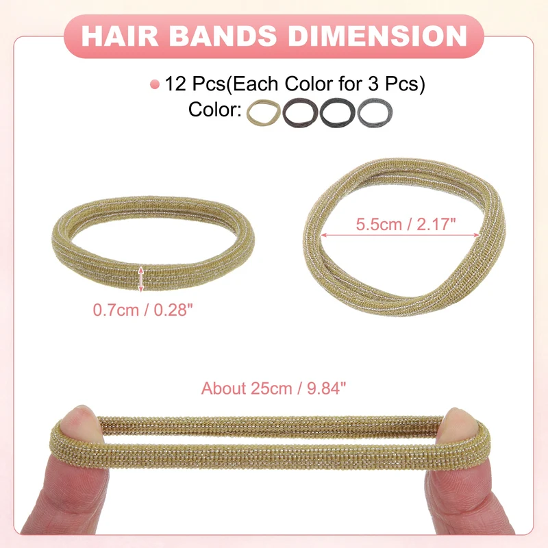 12Pcs Fabric Hair Ties, 2″ ID Nylon Seamless Holders, Beige and Other 3 Colors