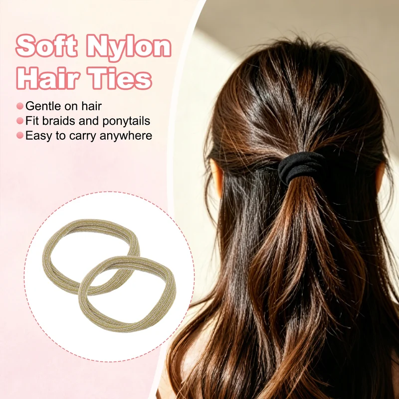 12Pcs Fabric Hair Ties, 2″ ID Nylon Seamless Holders, Beige and Other 3 Colors