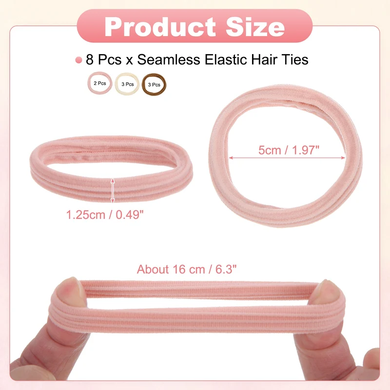 8Pcs Seamless Elastic Hair Ties, 2" ID Ponytail Holders Hair, 3 Colorful