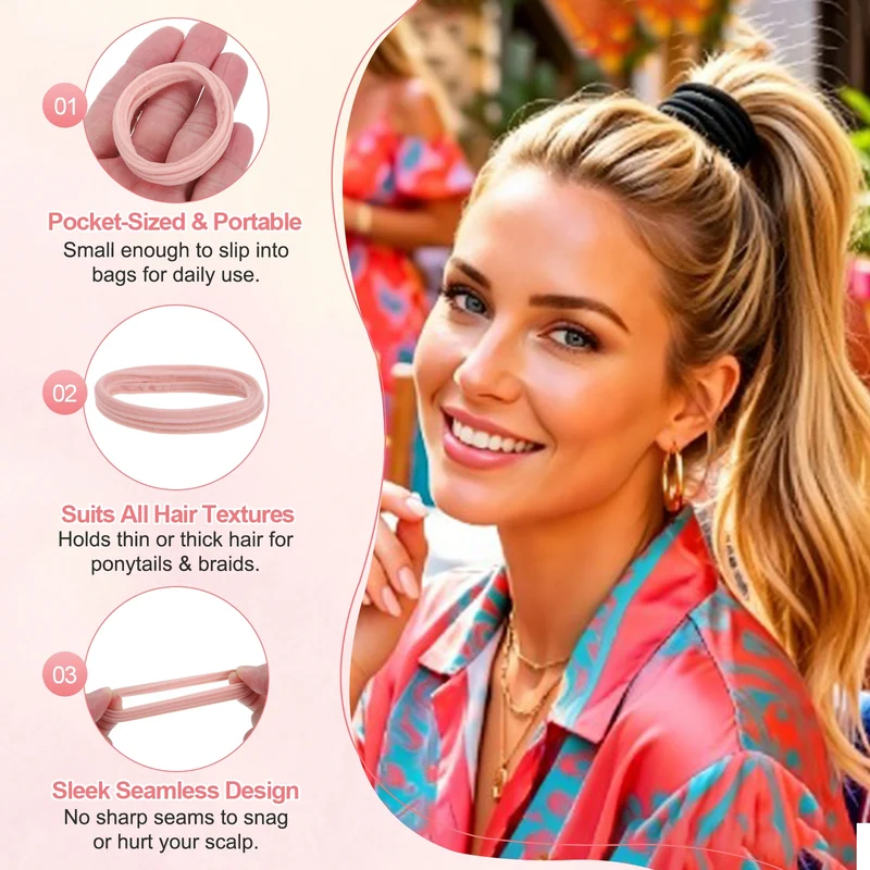 8Pcs Seamless Elastic Hair Ties, 2" ID Ponytail Holders Hair, 3 Colorful