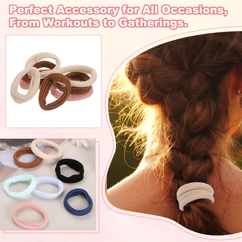 8Pcs Seamless Elastic Hair Ties, 2" ID Ponytail Holders Hair, 3 Colorful