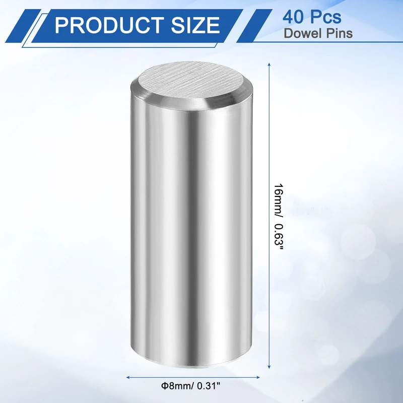 40Pcs 8mm x 16mm Dowel Pins 316L Stainless Steel Shelf Support Peg Pin