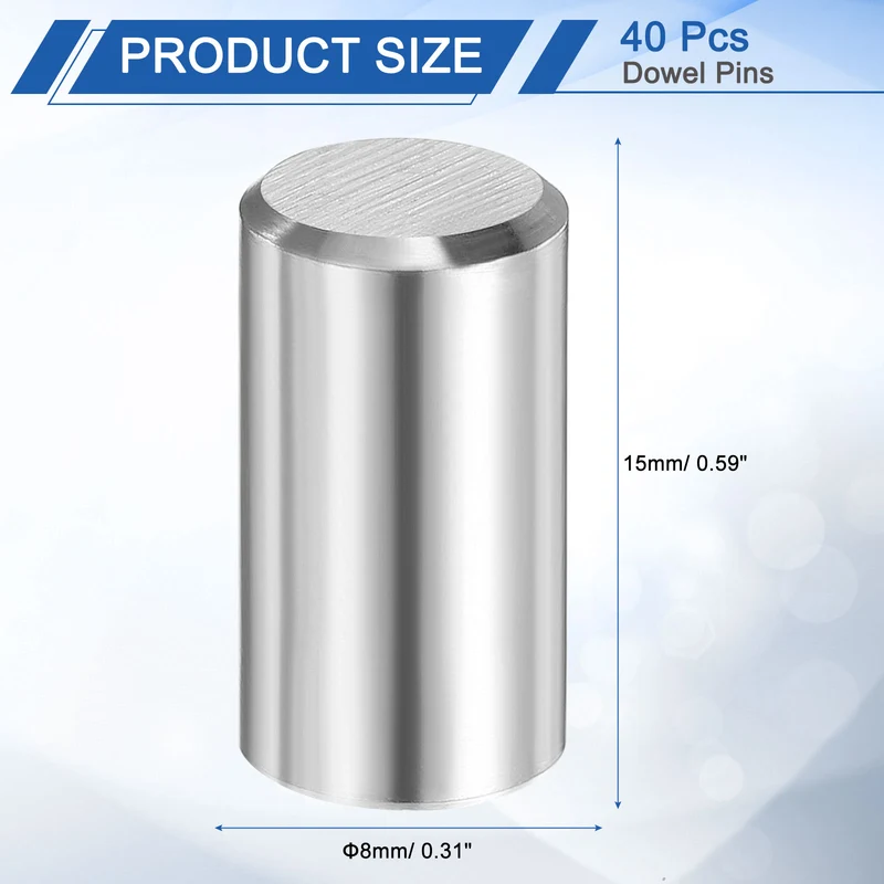 40 Pcs 8 mm x 15 mm Dowel Pins 316L Stainless Steel Shelf Support Peg Pin