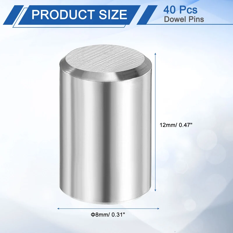 40 Pcs 8 mm x 12 mm Dowel Pins 316L Stainless Steel Shelf Support Peg Pin