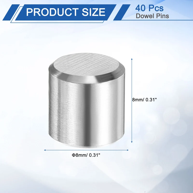 40 Pcs 8 mm x 8 mm Dowel Pins 316L Stainless Steel Shelf Support Peg Pin