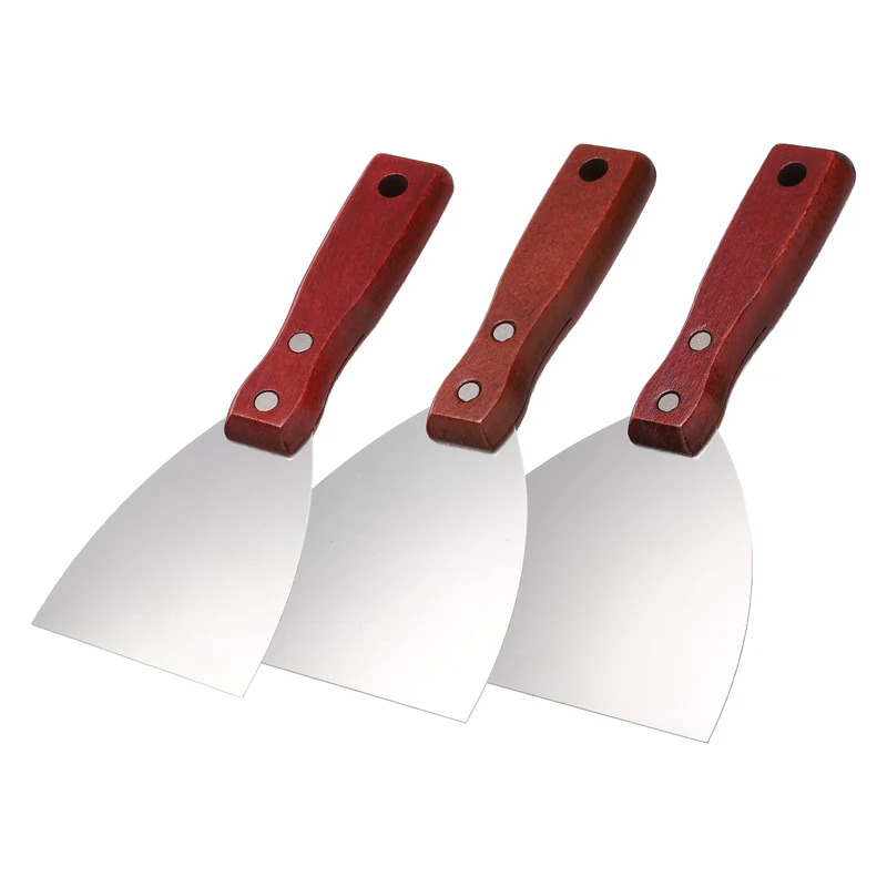 3Pcs 3"/4"/5" Putty Knife with Red Wooden Handle Stainless Steel Taping Knife