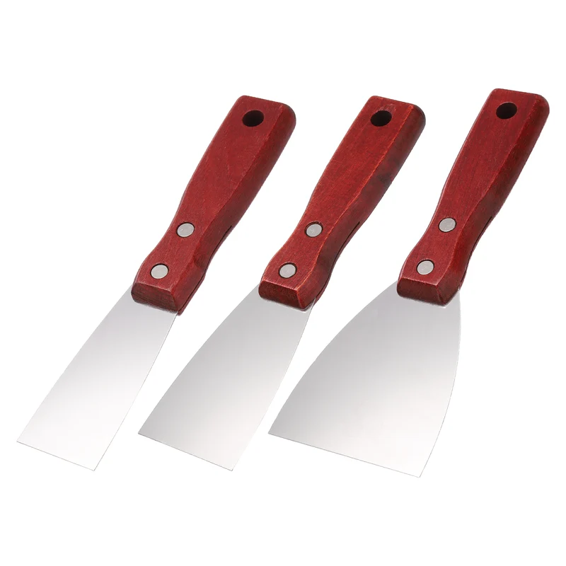 3Pcs 1.5"/2"/3" Putty Knife with Red Wooden Handle Stainless Steel Taping Knife