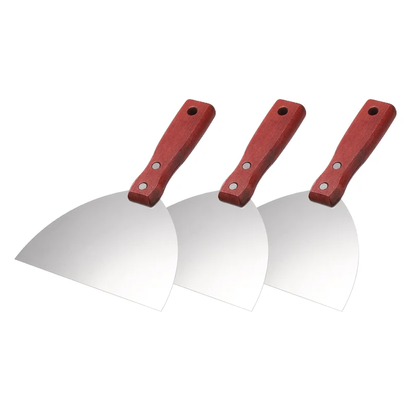 3Pcs 6" Putty Knife Wooden Handle Stainless Steel Taping Knife, Red Wood(150mm)