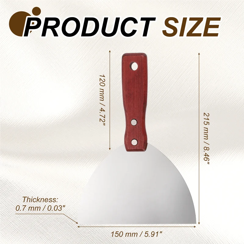 3Pcs 6" Putty Knife Wooden Handle Stainless Steel Taping Knife, Red Wood(150mm)