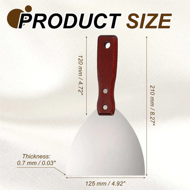 5Pcs 5" Putty Knife Wooden Handle Stainless Steel Taping Knife, Red Wood(125mm)