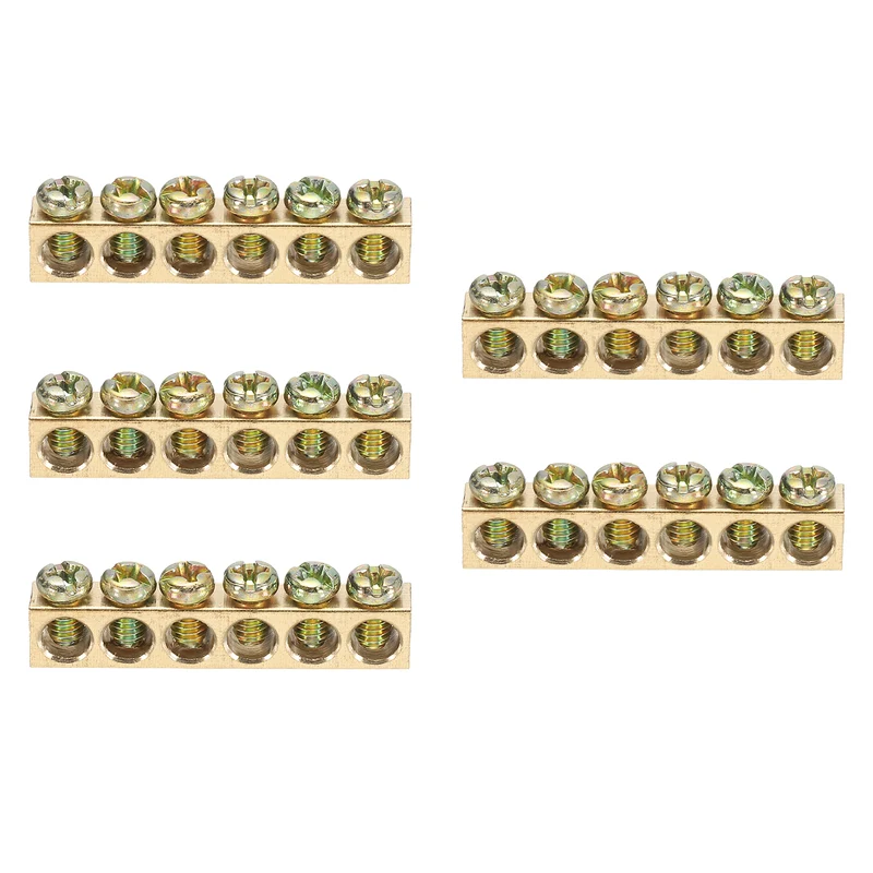 5 Pcs Terminal Ground Bar 6 Positions M4 38.9x5.5x7.5mm Screw Block Barrier