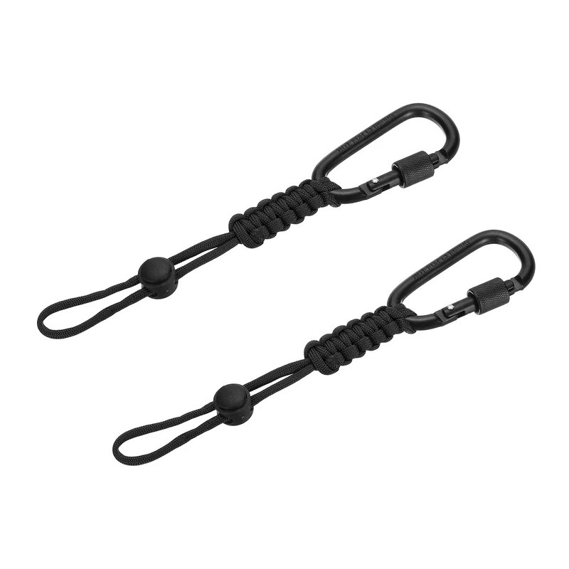 2 Pcs Paracord Keychain Carabiner Clip D Ring Hook, Black