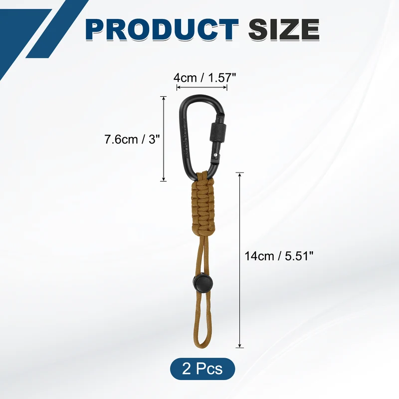 2 Pcs Paracord Keychain Carabiner Clip D Ring Hook, Khaki