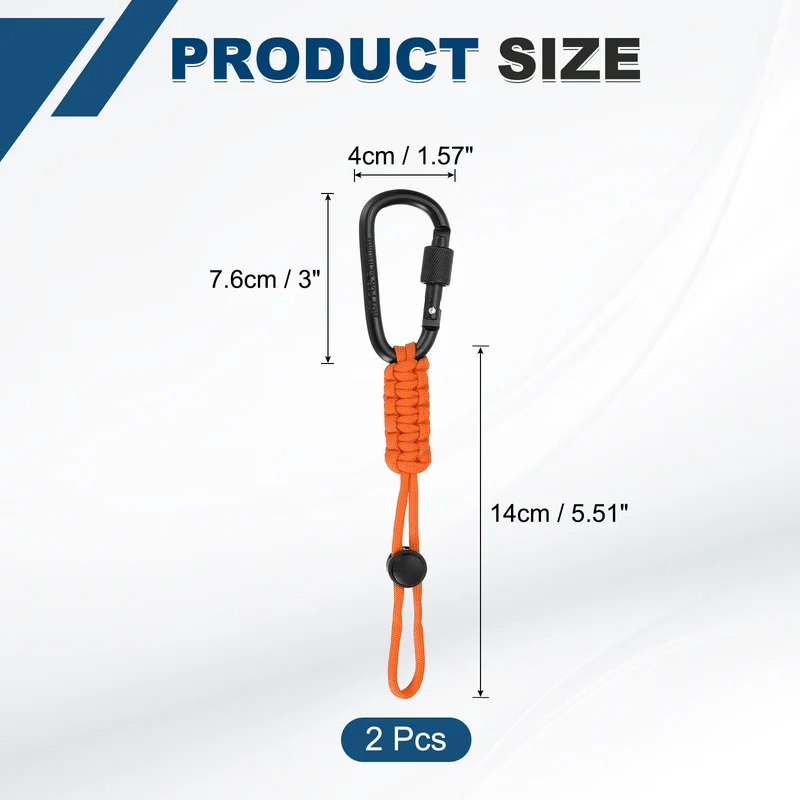 2 Pcs Paracord Keychain Carabiner Clip D Ring Hook, Orange