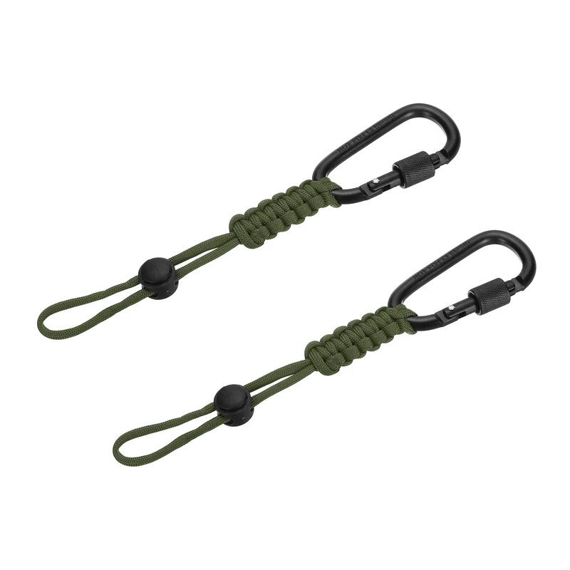 2 Pcs Paracord Keychain Carabiner Clip D Ring Hook, Army Green