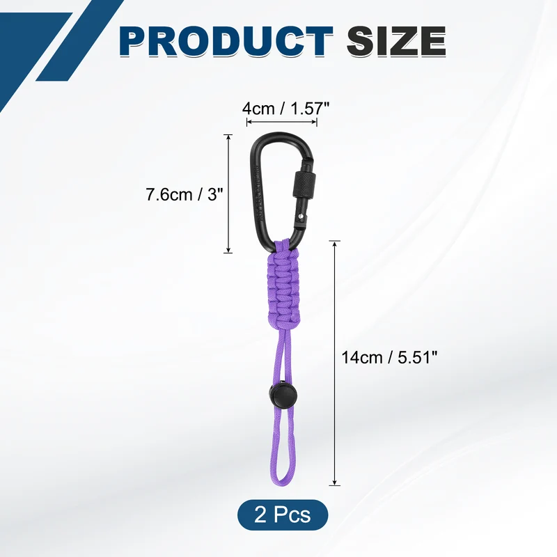 2 Pcs Paracord Keychain Carabiner Clip D Ring Hook, Light Purple