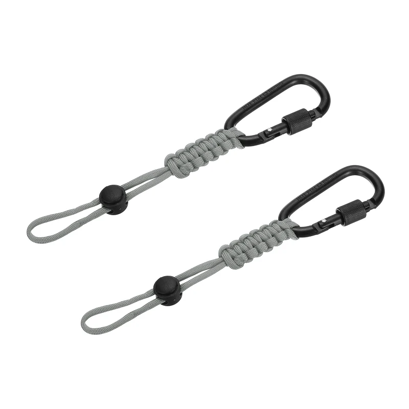 2 Pcs Paracord Keychain Carabiner Clip D Ring Hook, Light Gray