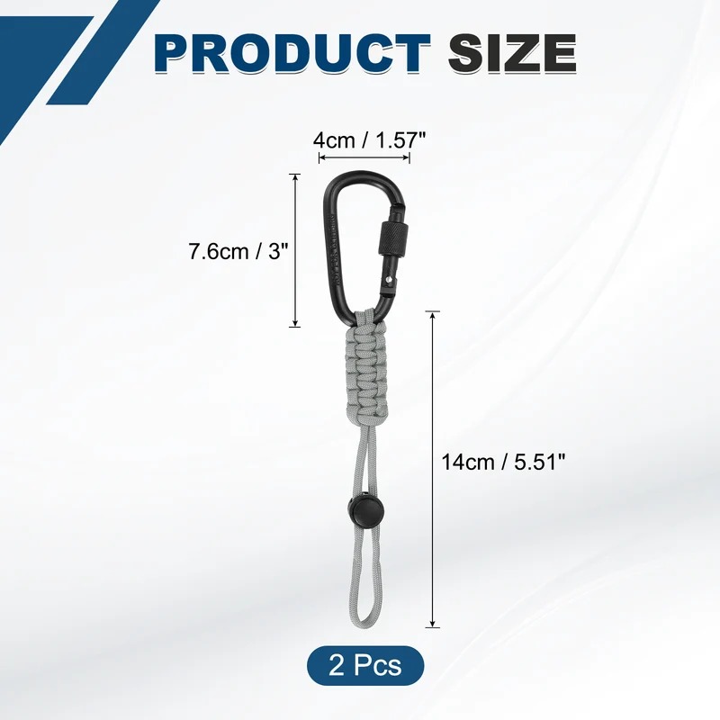2 Pcs Paracord Keychain Carabiner Clip D Ring Hook, Light Gray