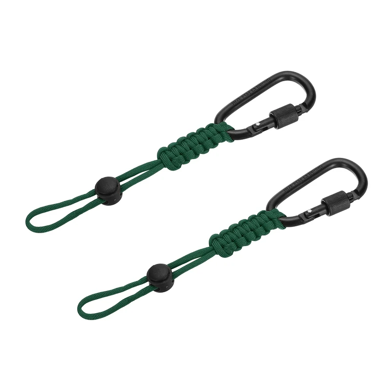 2 Pcs Paracord Keychain Carabiner Clip D Ring Hook, Dark Green