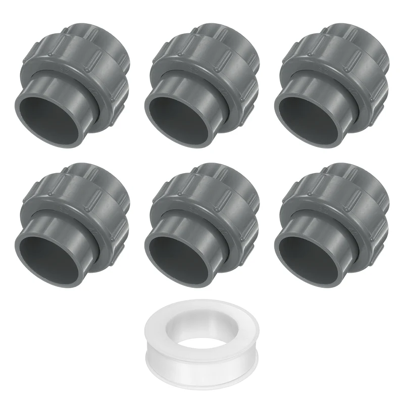 6Pcs 40mm(1-1/4") PVC-Union Coupling Pipe Fitting Slip Joint Adapter, Gray
