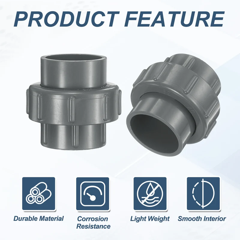 6Pcs 40mm(1-1/4") PVC-Union Coupling Pipe Fitting Slip Joint Adapter, Gray