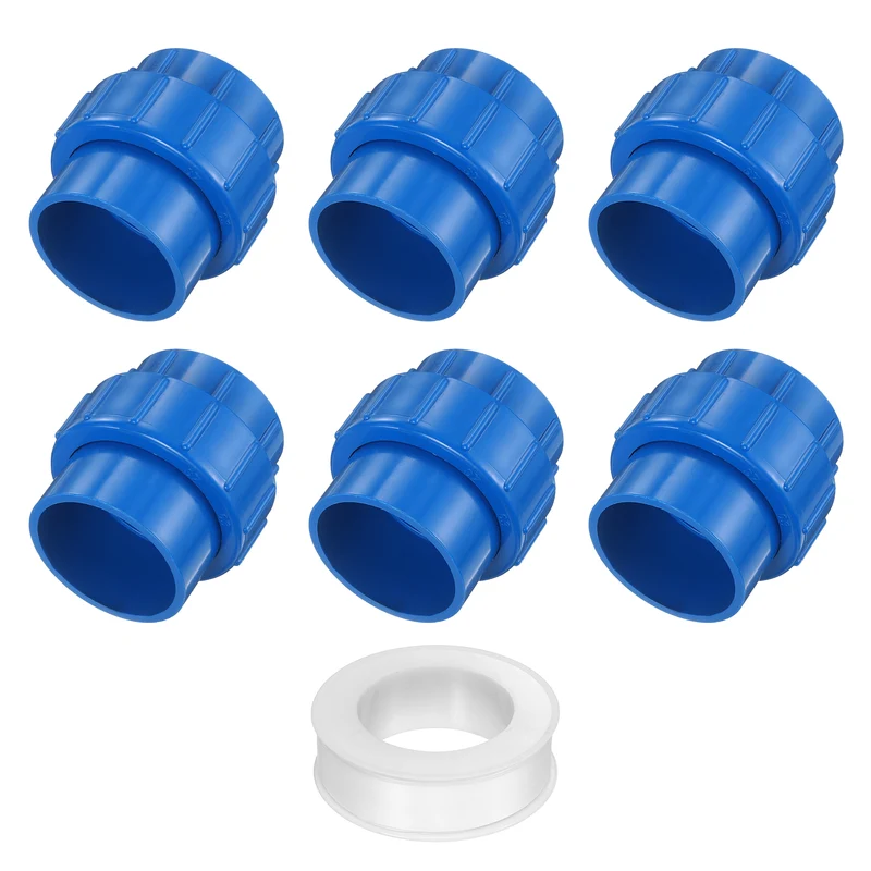 6Pcs 63mm(2") PVC-Union Coupling Pipe Fitting Slip Joint Adapter, Blue