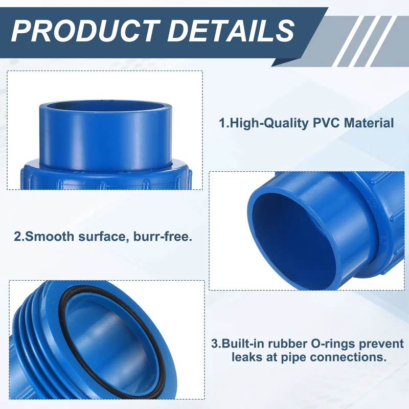 6Pcs 63mm(2") PVC-Union Coupling Pipe Fitting Slip Joint Adapter, Blue