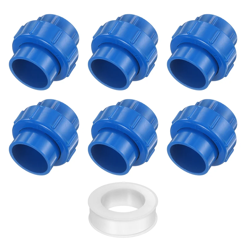 6Pcs 40mm(1-1/4") PVC-Union Coupling Pipe Fitting Slip Joint Adapter, Blue