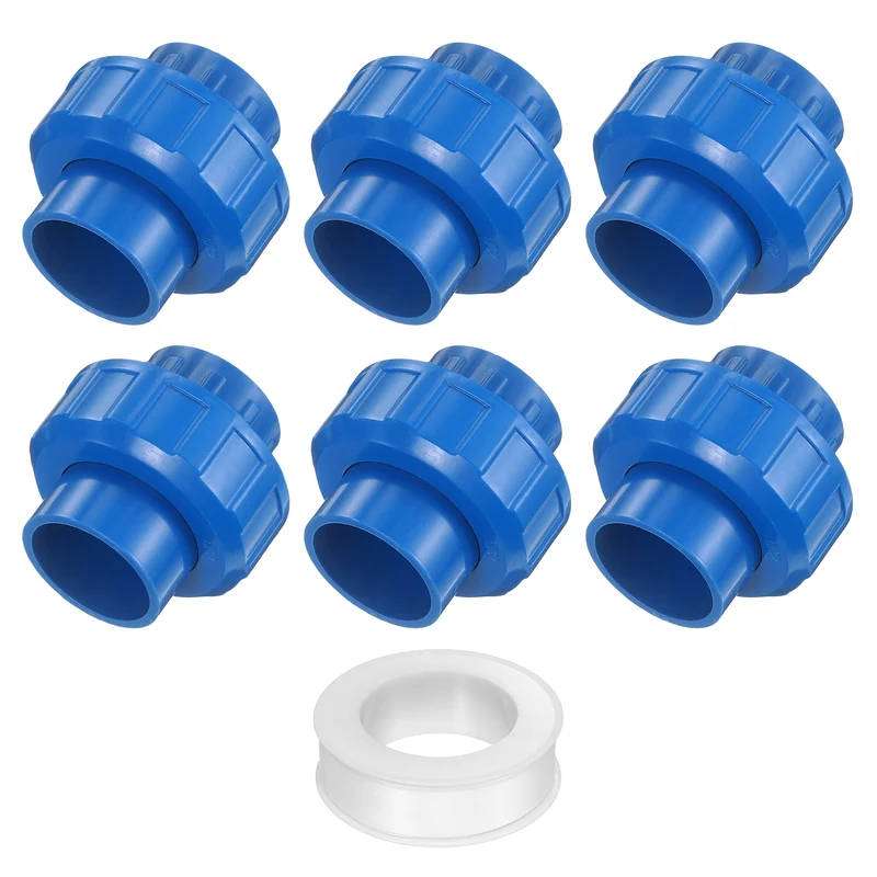 6Pcs 32mm(1") PVC-Union Coupling Pipe Fitting Slip Joint Adapter, Blue