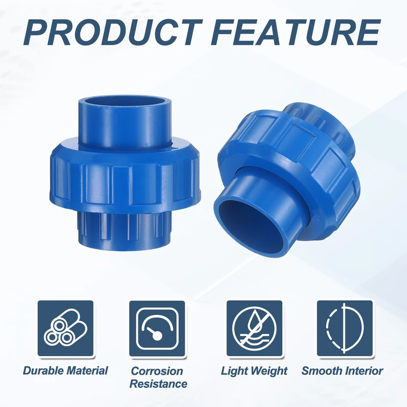6Pcs 32mm(1") PVC-Union Coupling Pipe Fitting Slip Joint Adapter, Blue