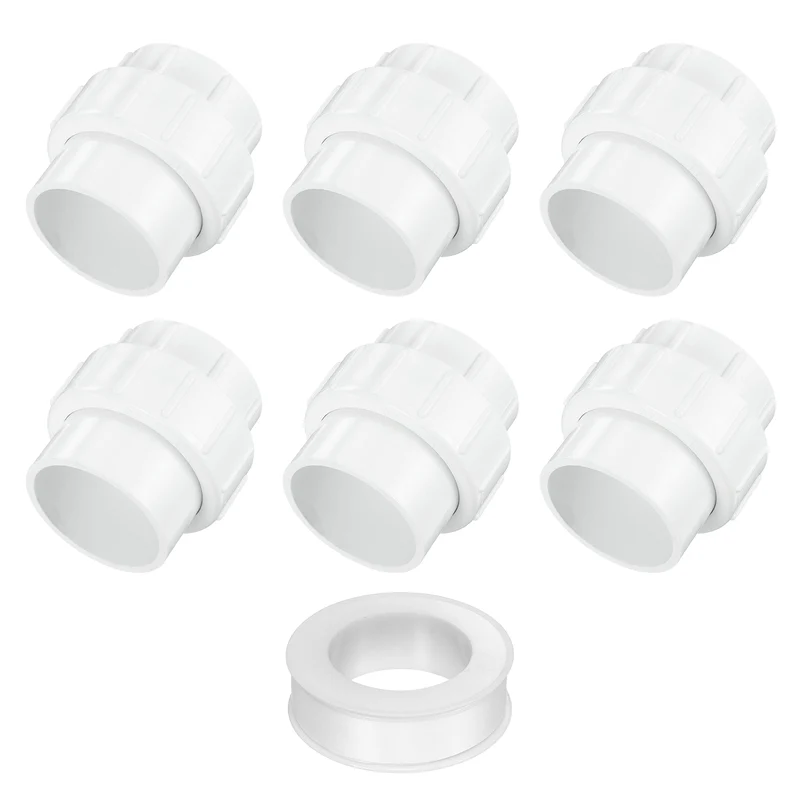 6Pcs 63mm(2") PVC-Union Coupling Pipe Fitting Slip Joint Adapter, White