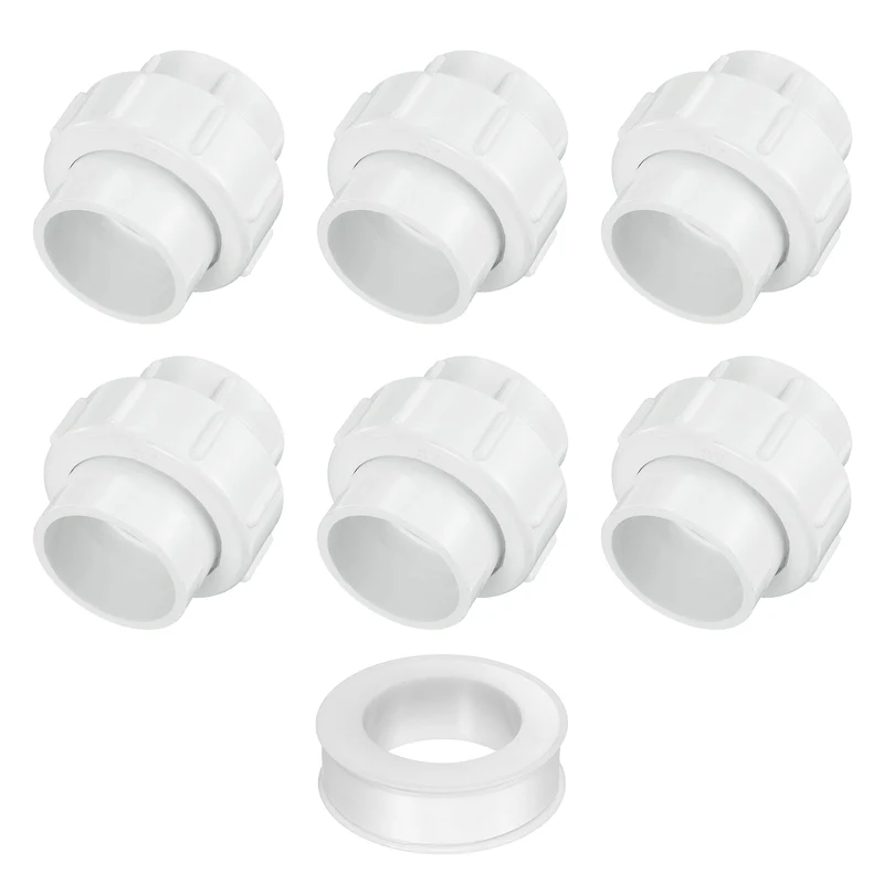 6Pcs 40mm(1-1/4") PVC-Union Coupling Pipe Fitting Slip Joint Adapter, White