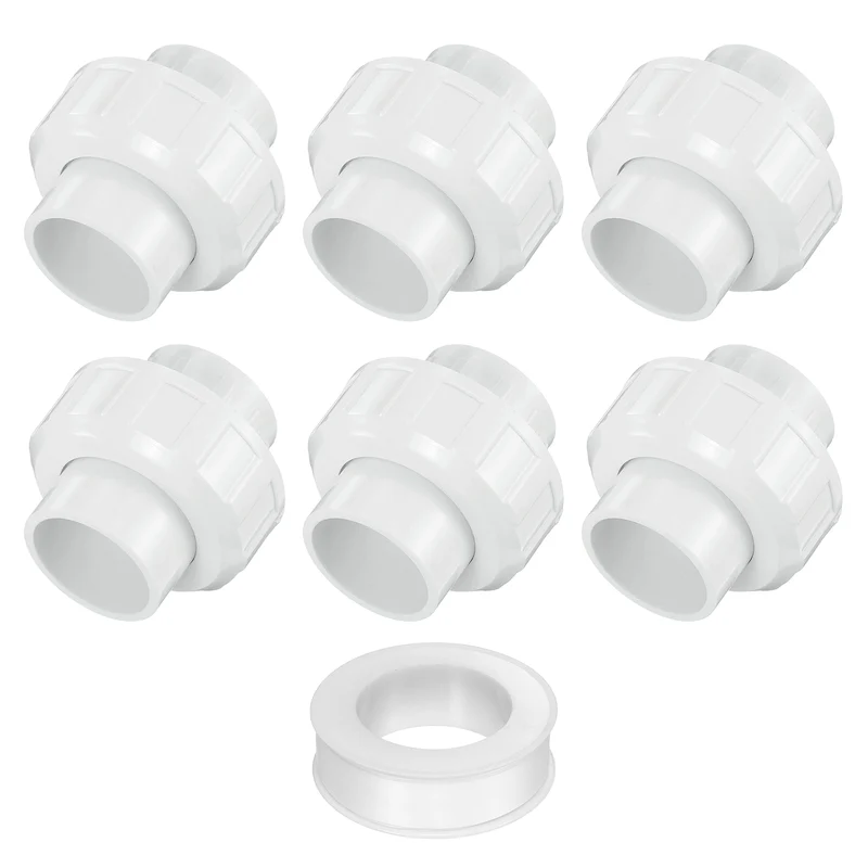 6Pcs 32mm(1") PVC-Union Coupling Pipe Fitting Slip Joint Adapter, White