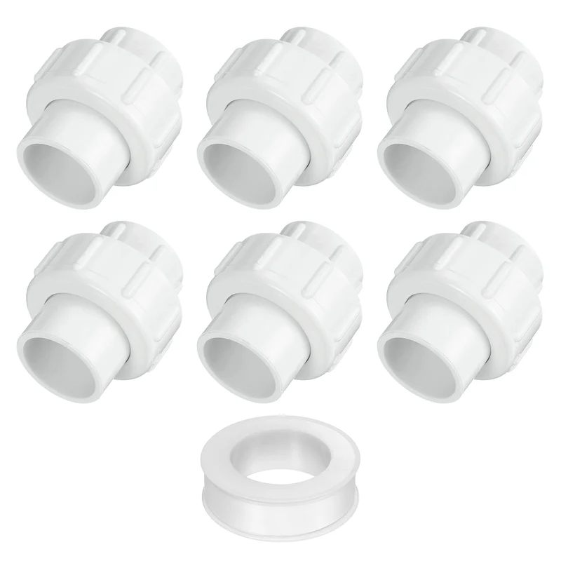 6Pcs 25mm(3/4") PVC-Union Coupling Pipe Fitting Slip Joint Adapter, White