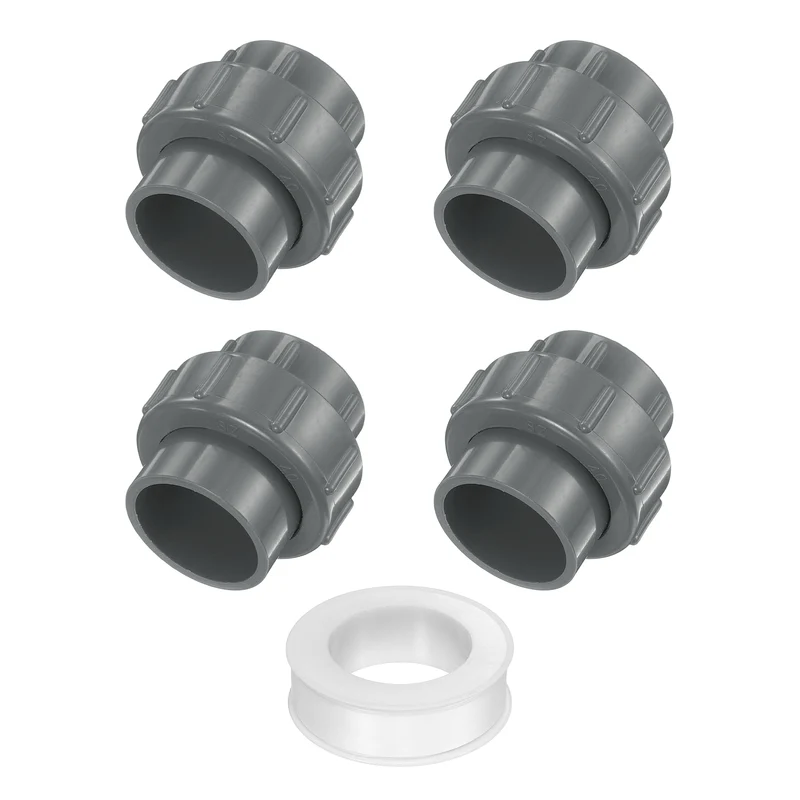 4Pcs 40mm(1-1/4") PVC-Union Coupling Pipe Fitting Slip Joint Adapter, Gray