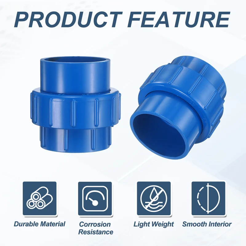 4Pcs 63mm(2") PVC-Union Coupling Pipe Fitting Slip Joint Adapter, Blue