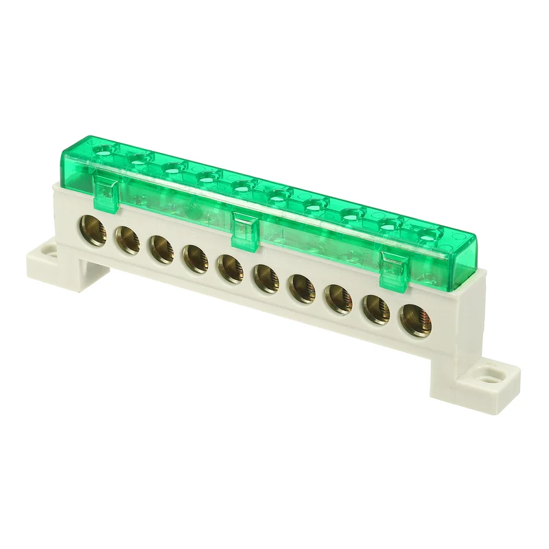 Terminal Ground Bar, 10 Positions 9x14mm Ground Block for Electrical, Green