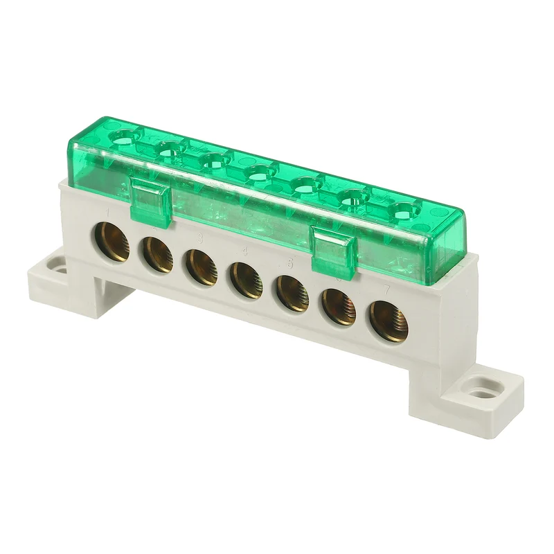 Terminal Ground Bar, 7 Positions 9x14mm Ground Block for Electrical, Green