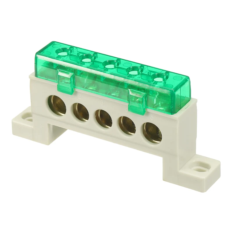 Terminal Ground Bar, 5 Positions 9x14mm Ground Block for Electrical, Green